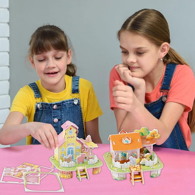 LOMIMOS 3D Cartoon Puzzles for Kids，6 House Building Kit Creative DIY Jigsaw - Image 7