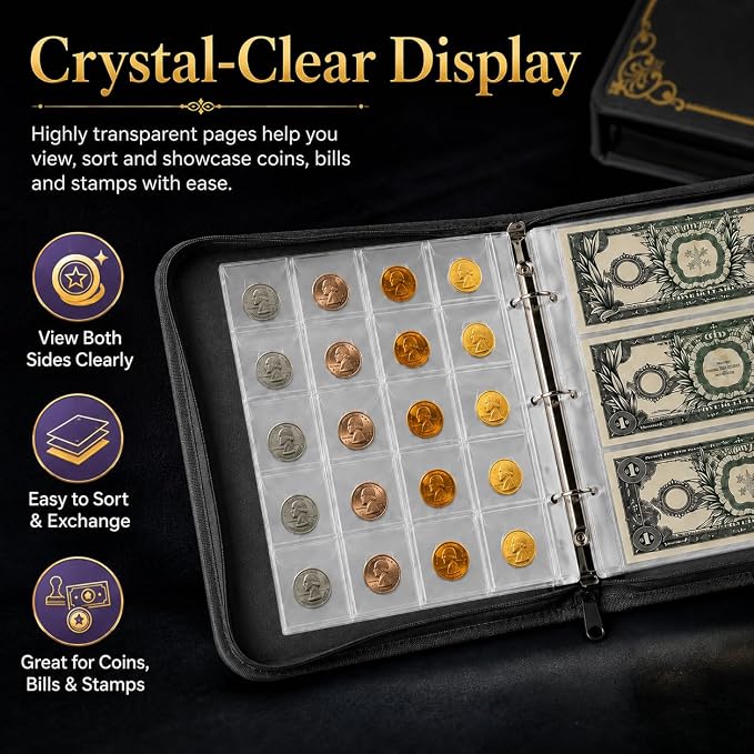 Coin Collection Book Holder for Collectors, 200 Pockets Collecting Album& 30 - Image 9