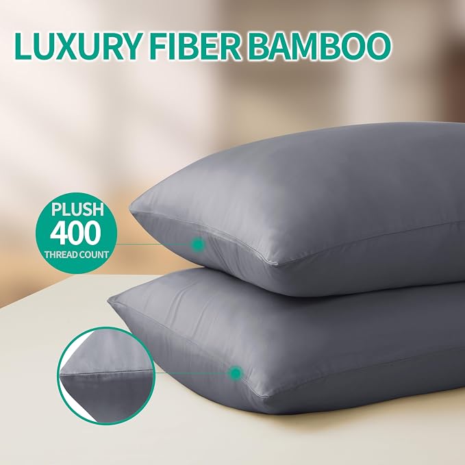 4-Pack Bamboo Viscose Zippered Pillow Cases Queen Size, 400 Thread Count - Image 3