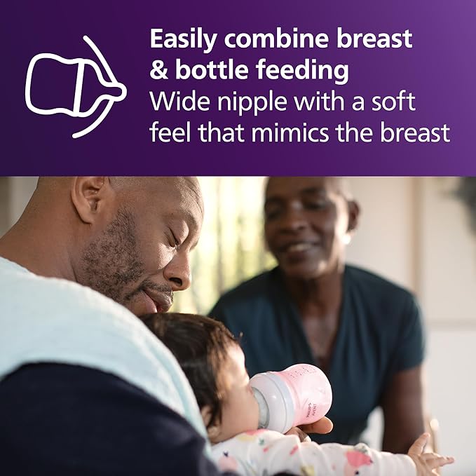 Philips Avent Natural Baby Bottles with Natural Response Nipples (Medium Flow, Flow 3), 9oz, Pink, 4-Pack, SCY903/14