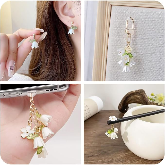 FASHEWELRY 60Pcs Pearl White Lily Flower Charms Acrylic Lily of the Valley - Image 5