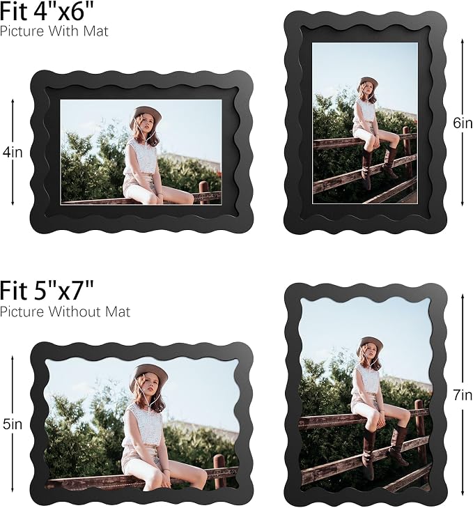 5x7 Picture Frame with Mat for 4x6, Wavy Edge Wooden Real Glass Photo Frame for - Image 4