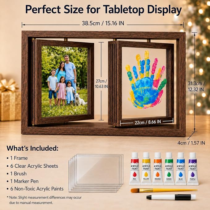 Family Handprint Frame Kit, Dual Rotating Photo & Handprint Display, DIY - Image 6