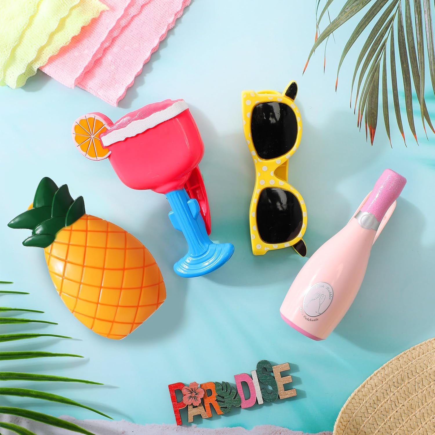 Sieral 8 Pcs Beach Towel Clips Beach Chair Pool Clips for Chairs Plastic Windproof Holder Funny Decorative Clothespins for Patio Accessories Summer, 4 Styles(Cool Style)