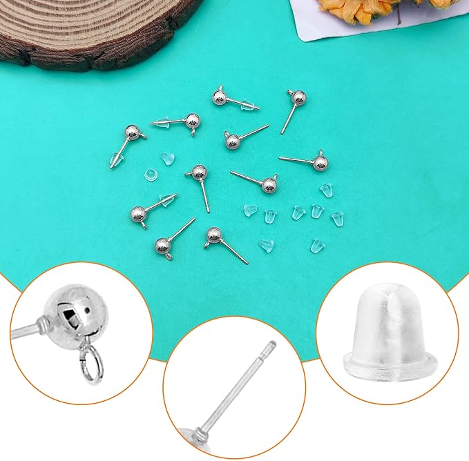 60pcs Ball Studs for Jewelry Making, Hypoallergenic Ball Earring Studs - Image 7