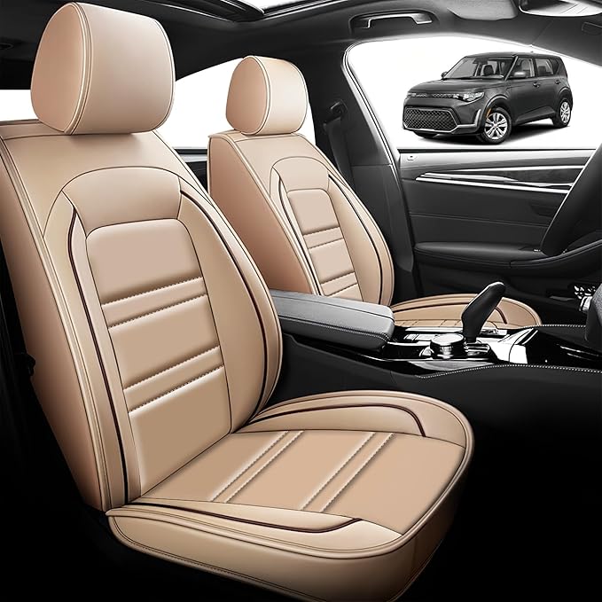 Seat Cover for kia Soul 2010-2025 | Car Seat Covers Front Seats, Waterproof Seat Protectors, Automotive Front Seat Covers (Front Seat, Beige)