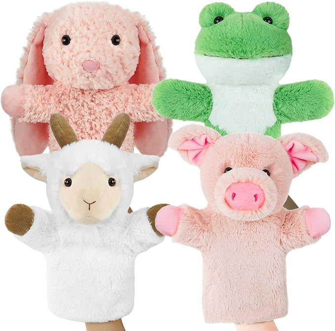 4 PCS 11 Inch Farm Animal Hand Puppet Set Soft Realistic Plush Puppets Toys Goat by Okegztoa