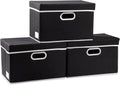 PRANDOM Foldable Storage Box with Lid [3-Pack] Fabric Collapsible Storage Bin Organizer Container Basket Cube with Cover for Home Bedroom Closet Office Nursery Black (14.9x9.8x9.8)