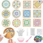 12 Sets DIY Glass Mosaic Tiles for Crafts Mixed Color Mosaic Kits by Adboros
