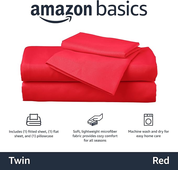 Amazon Basics Kid's Soft, Breathable, Machine Washable Microfiber 3-Piece Sheet - Image 2