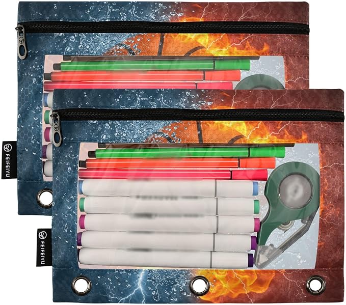 Basketball Ball Pencil Pouch for 3 Ring Binder, 2 Pack Waterproof Pencil Bags - Image 2