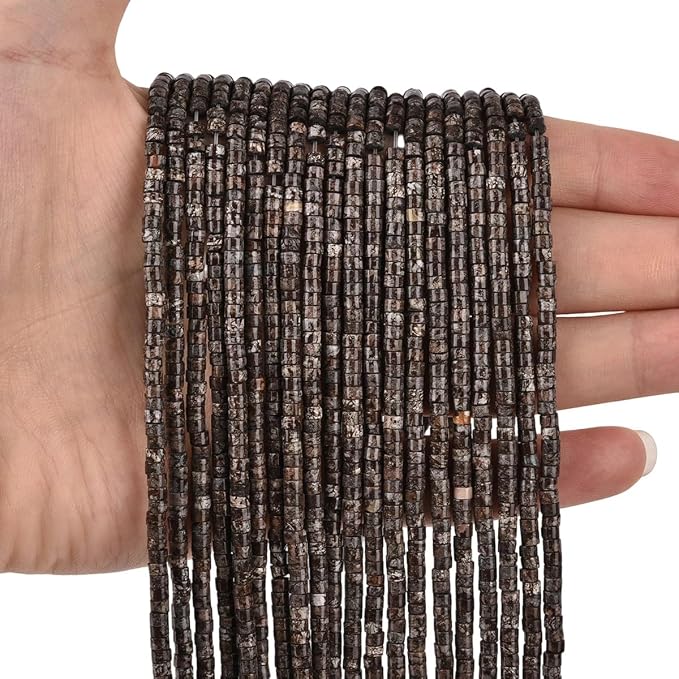 155pcs 3x2mm Natural Brown Snowflake Obsidian Heishi Disc Rondelle Spacer Stone - Image 2