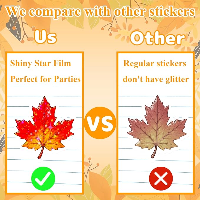 100 Pcs Thanksgiving Fall Waterproof Vinyl Theme Glitter Holographic Stickers - Image 5