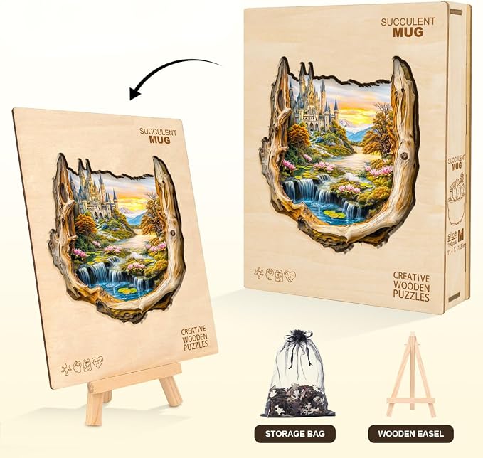 Wooden Puzzles for Adults Fantasy Castle Waterfall Driftwood Puzzles 100 Pieces - Image 5