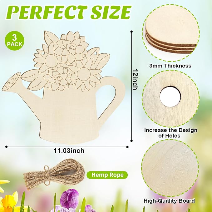 Large Size 12" Wooden Spring Crafts Ornaments to Paint, Flower Wooden DIY Blank - Image 2