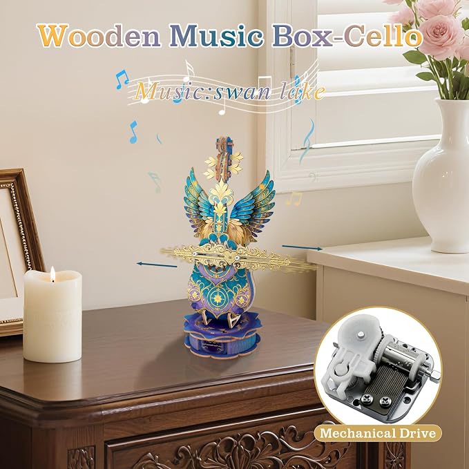 3D Wooden Puzzles for Adults, Mechanical Cello Music Box Kit - Image 2