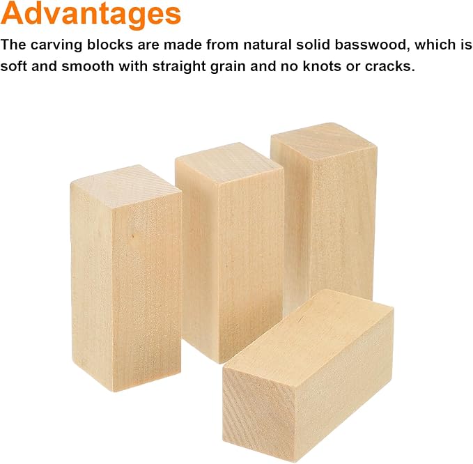 MECCANIXITY 4Pcs Basswood Carving Block, 0.8"x0.8"x2" Square Wooden Dowels - Image 3