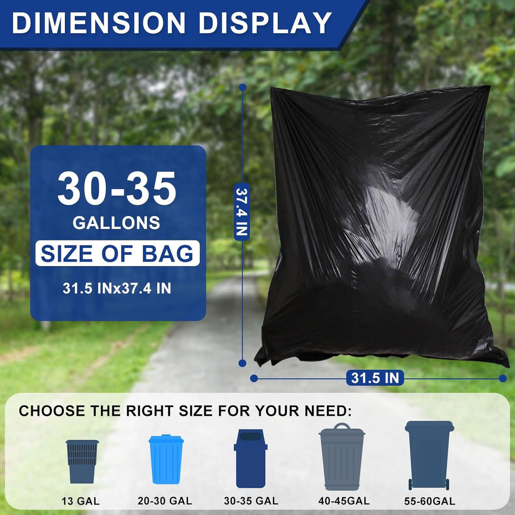 30-35 Gallon Black Trash Bags 120 Count - 32" x 37" Large Garbage Bags, 30+ Gallon Strong Trash Can Liners for Home, Commercial Use,Yard Waste, Bulk