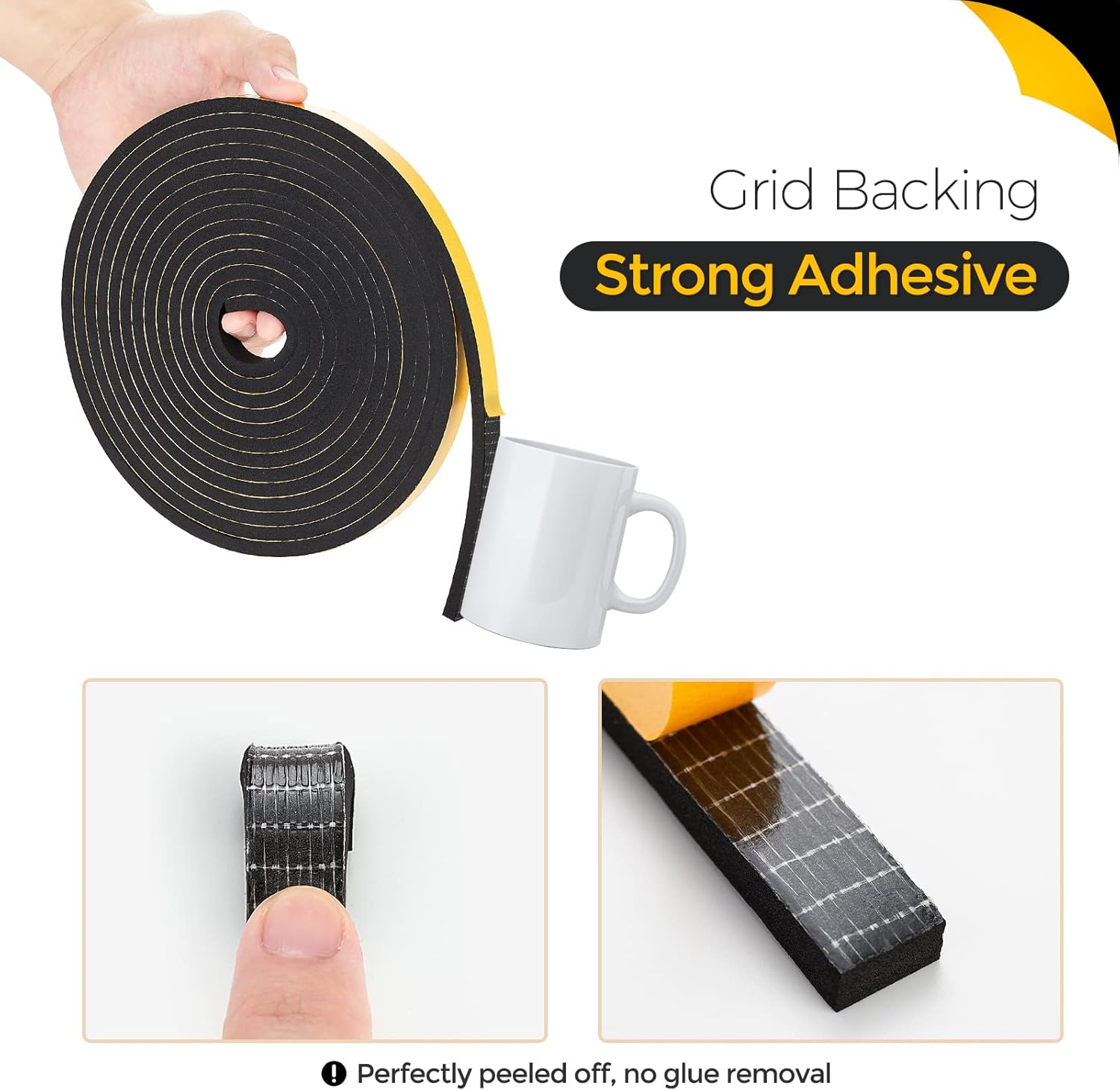 10 Feet Weather Stripping Door Seal, 3" Wide X 1/8" Thick Door Seal Strip High Density Foam Tape Adhesive Strip for Door Soundproofing,Window Insulation (3" x 1/8" x 10FT, Black)