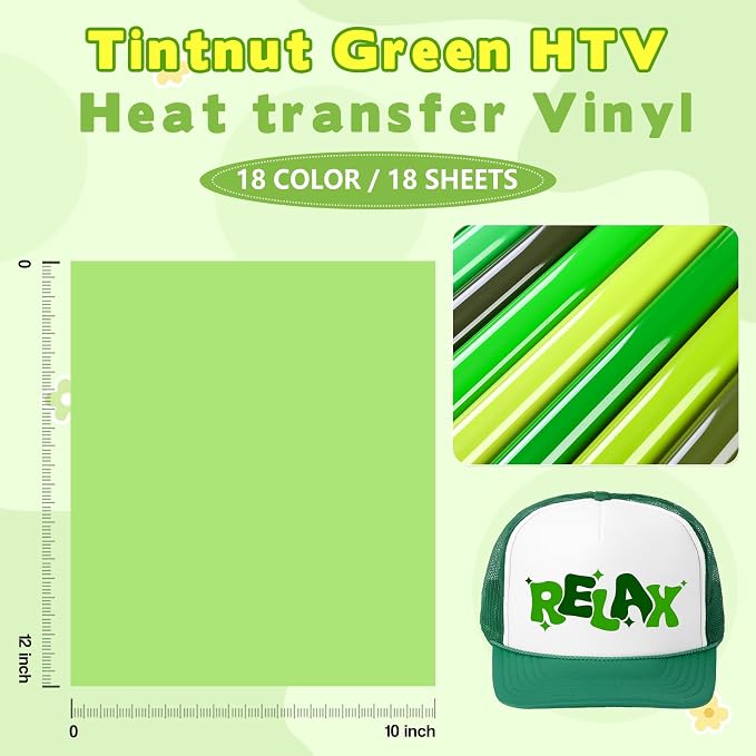 Tintnut Green Heat Transfer Vinyl, 18 Sheets 12×10in Iron on Vinyl | Vibrant - Image 2