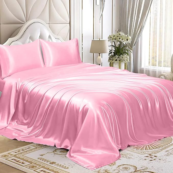 Homiest Pink Satin Flat Sheet King - Image 4