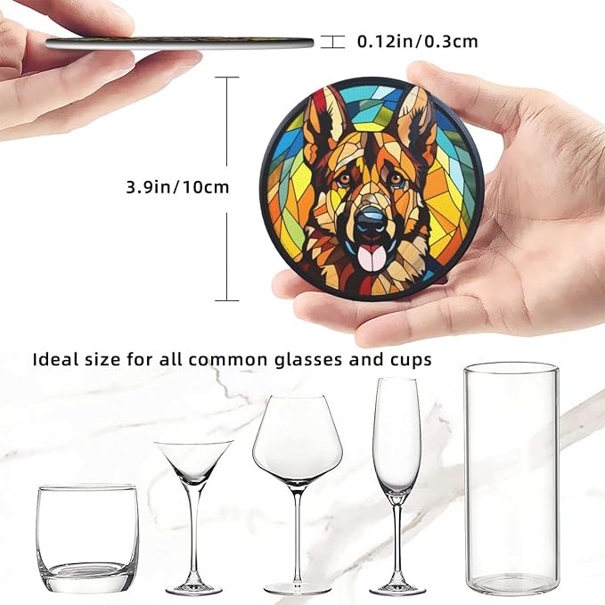 Drink Coaster Set of 6, German Shepherd Dog Mom Lover Gift, Leather Drink - Image 6