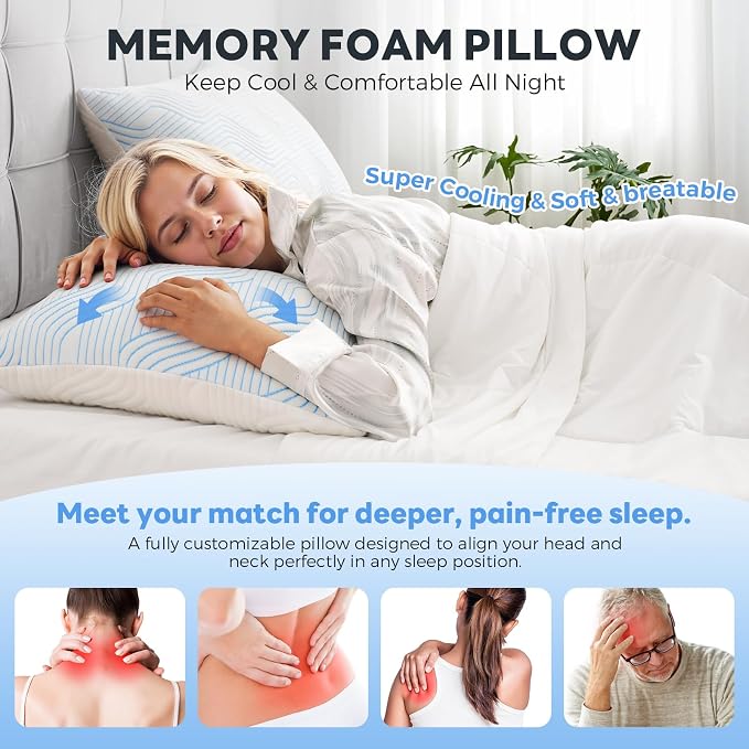 Cooling Bed Pillows for Sleeping 2 Pack Shredded Memory Foam Pillows Queen Size - Image 5