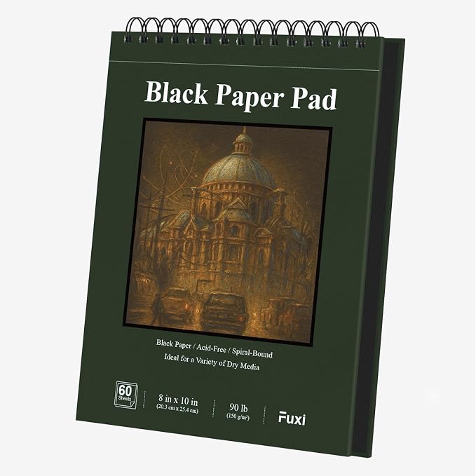 Fuxi Black Paper Sketchbook 8"×10", 60 Sheets Double-Sided Hard Cover, Spiral by SketchBook