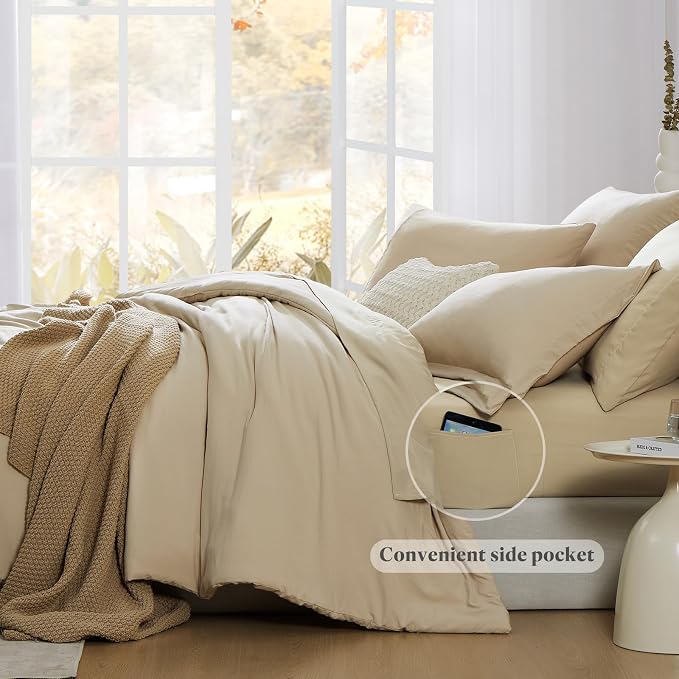 WRENSONGE King Size Comforter Set, 7 Pieces Beige Soft Bed in a Bag King - Image 5