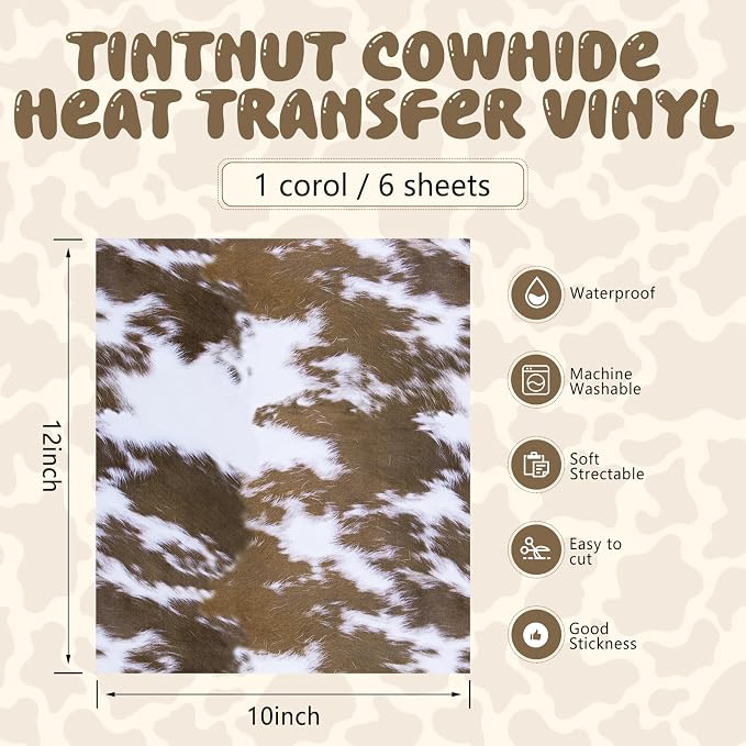 Tintnut White Cowhide Heat Transfer Vinyl, easy cut & weed, stretch washable - Image 2