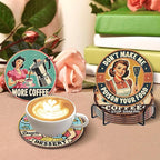 8Pcs Retro Housewife Diamond Art Coasters Kit, Vintage Coffee Diamond Painting - Image 3