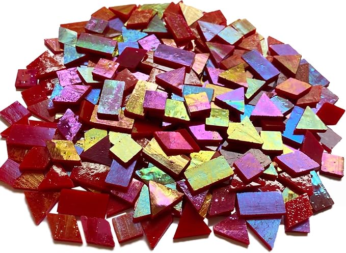 Iridescent Red Glass Mosaic Tiles, 280 Pieces Mixed 4 Shapes Stained Glass - Image 4