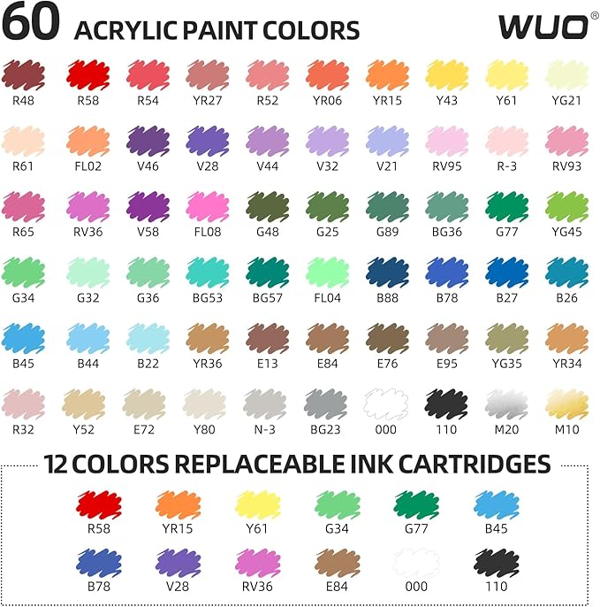 WUO Acrylic Paint Markers, 60 Colors Water-Based No-Bleed Paint Pens - Image 3