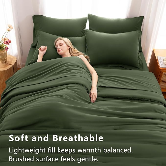 CozyLux Twin XL Comforter Set Olive Green, 5 Pieces Bed in a Bag Twin Extra - Image 5