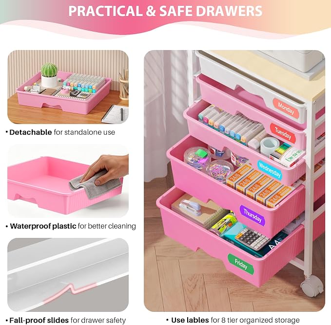 Goovilla Rolling Cart with Drawers, Utility Cart Organizer with 5 Removable - Image 3