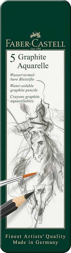 Faber-Castell 5 Piece Quality Water-Soluble Graphite Aquarelle Pencils in a Tin - Image 2