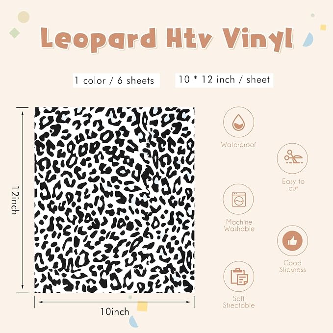 Tintnut Black White Leopard Heat Transfer Vinyl, easy cut & weed, stretch - Image 2
