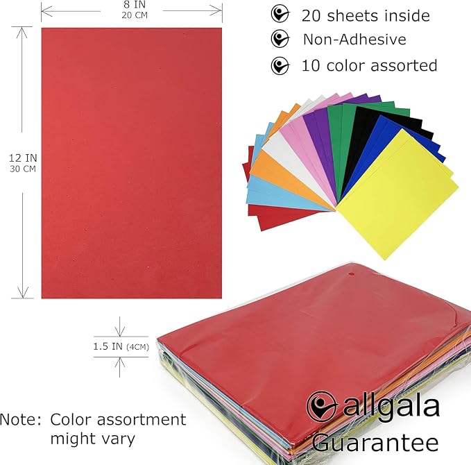 Allgala 20 Value Pack EVA Foam Paper 8" x 12" Sheets - Image 2