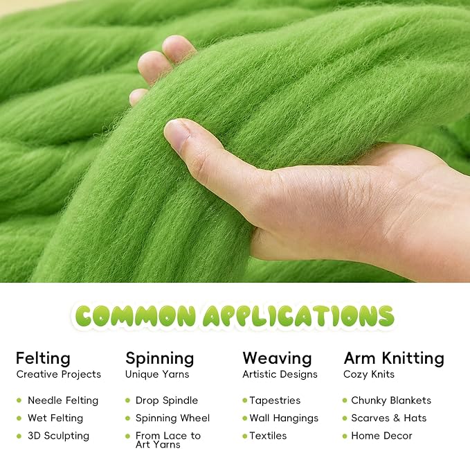 3.53oz Wool Roving: Needle Felting Wool White Roving Wool Felting Supplies Pure - Image 4