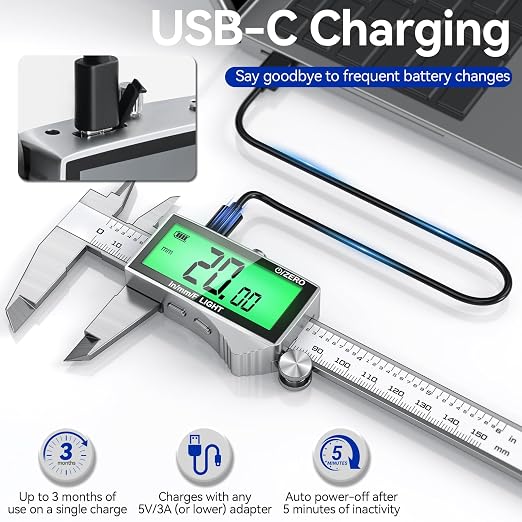 Rechargeable Digital Caliper 6 Inch, High-Precision Stainless Steel Vernier - Image 2