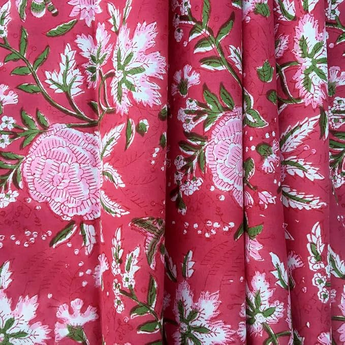 E-Tailor® Indian Ethnic 100% Cotton Voile Running Hand Block Print Natural - Image 3