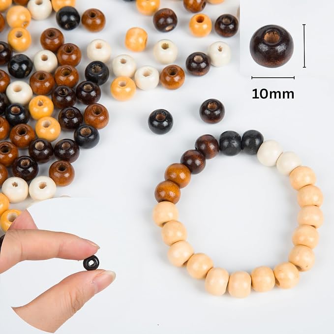 600pcs 10mm Wooden Beads for Jewelry Making, Large Hole Natural Wood Spacer - Image 2
