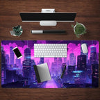 Cyberpunk Neon Purple City Gaming Desk Mouse Pad XL Pink Extended Mouse Pad - Image 4