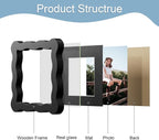 4x4 Picture Frame with Mat for 3x3, Wavy Edge Wooden Real Glass Photo Frame for - Image 5