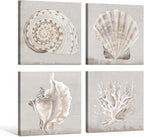 JAPO ART White Sea Shells Pictures Coral Wall Decor Beach Canvas Wall Art - Image 2