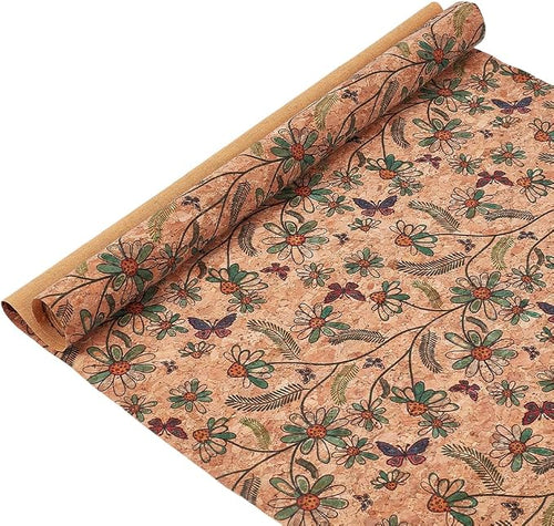 1.51 Yards 12.99 Inch Tan Synthetic Cork Leather Fabrics by the Yard Flowers by CABODYALS