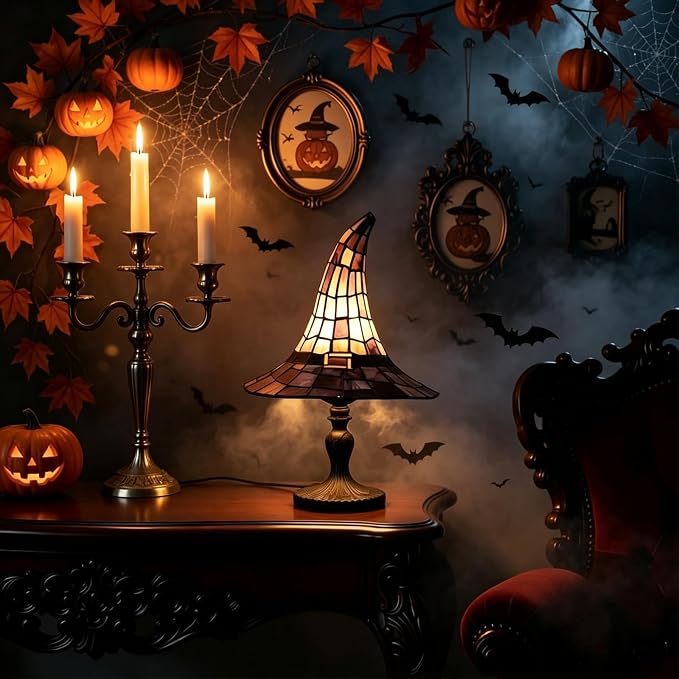 Resin Witch Hat Lamp, Vintage Halloween Table Decor Night Light | Weighted - Image 3