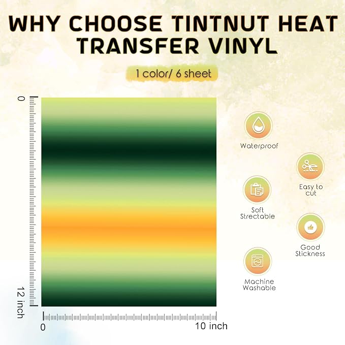 Tintnut Green Yellow Gradient Heat Transfer Vinyl, Ombre pattern, PU HTV Sheets - Image 2