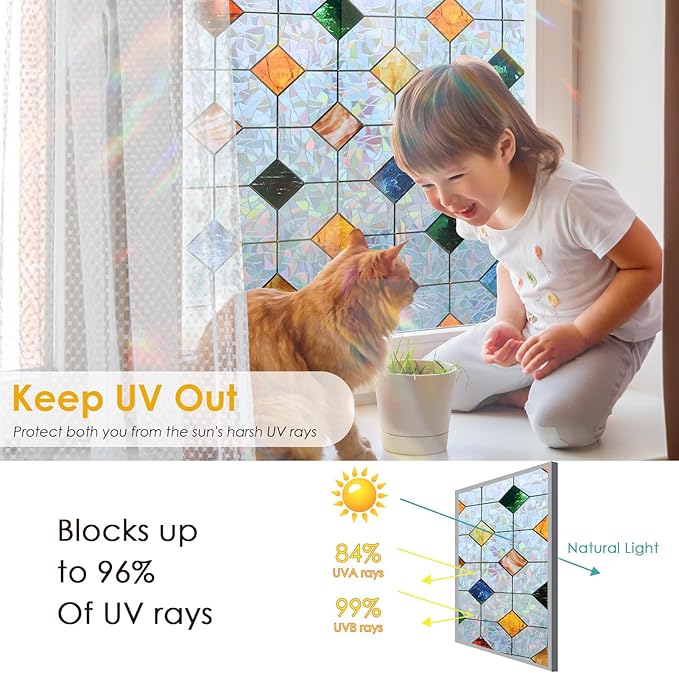 DKTIE Colorful Gem Lattice Pattern Decorative Window Privacy Film Rainbow - Image 4