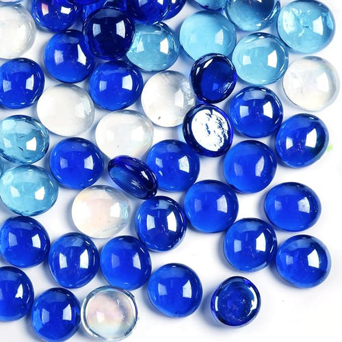 0.5LB Flat Glass Marbles for Vase, Mixed Blue Color Glass Pebbles. Glass Rocks by MBKHFLL
